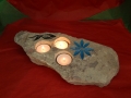 Blue flower tealight holder, Forest of Dean sandstone. hand carved and painted £55