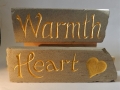 Warmth hand carved and gilded, £105. Heart, hand carved and painted, £ 62