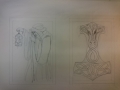 Designed by me for a commission. Thors Hammer with my own knotwork configuration and My interpretation of The Hermit from an historic tarot card.