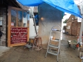 Working in the rain.