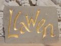 Llawen, hand carved and gilded Forest of Dean sandstone. £115.